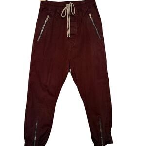 Rick Owens Performa Tecuatl Track Pants Burgundry size 36 FW20 Cotton Zippers